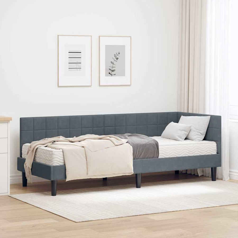 Hoekbedframe met Matras met hoofdeinde 2 pcs Grijs Fluweel