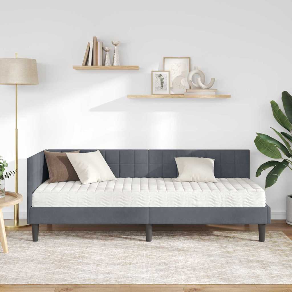Hoekbedframe met Matras met hoofdeinde 2 pcs Grijs Fluweel