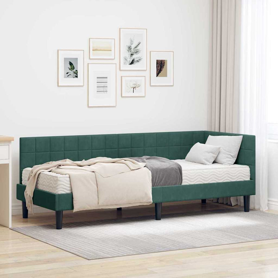Hoekbedframe met Matras met hoofdeinde 2 pcs Groen Fluweel