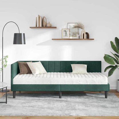 Hoekbedframe met Matras met hoofdeinde 2 pcs Groen Fluweel