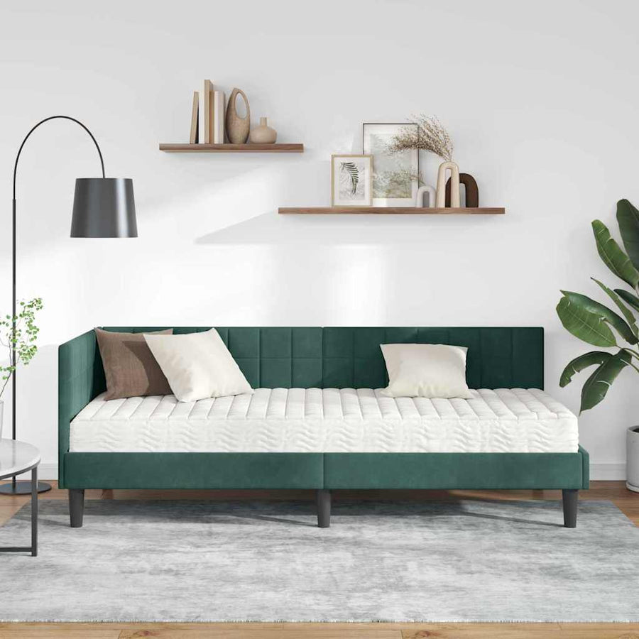 Hoekbedframe met Matras met hoofdeinde 2 pcs Groen Fluweel