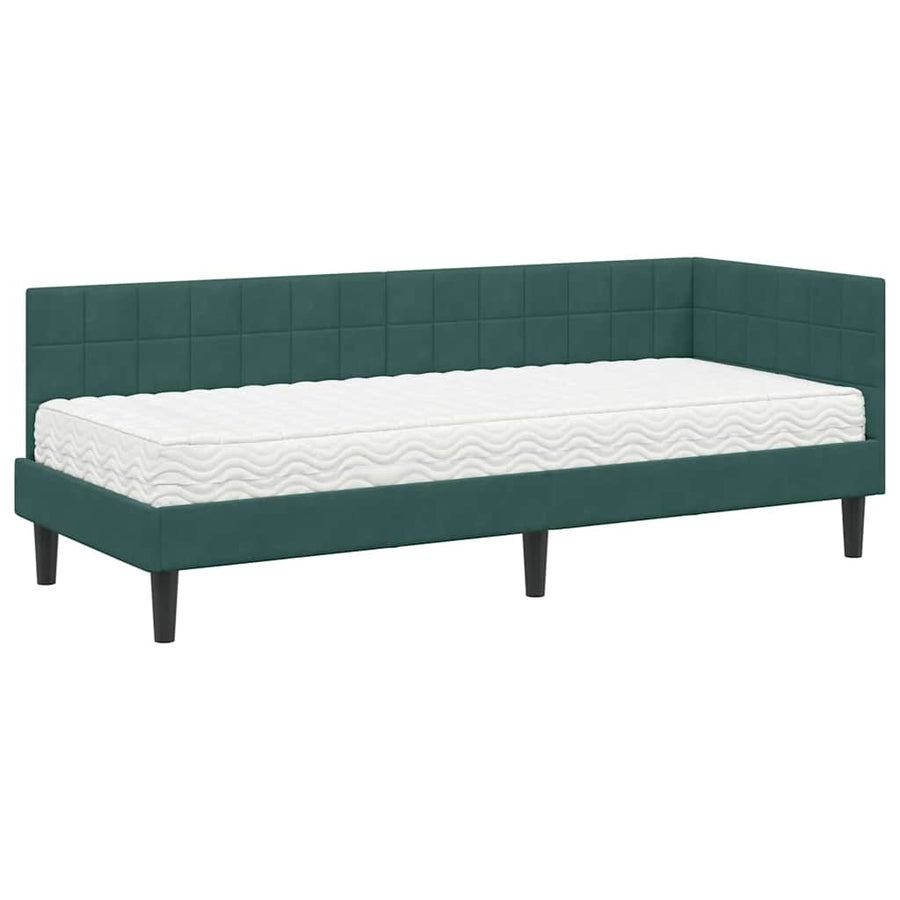 Hoekbedframe met Matras met hoofdeinde 2 pcs Groen Fluweel