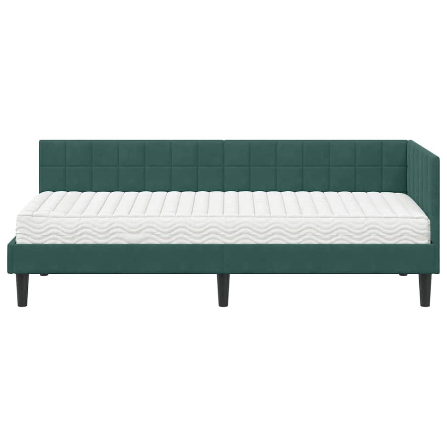 Hoekbedframe met Matras met hoofdeinde 2 pcs Groen Fluweel