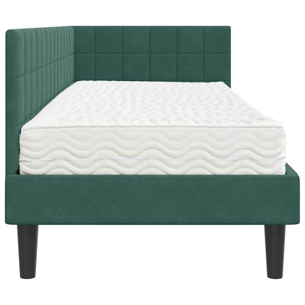 Hoekbedframe met Matras met hoofdeinde 2 pcs Groen Fluweel