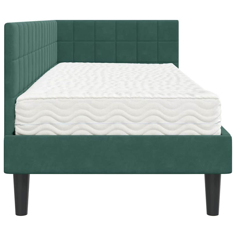 Hoekbedframe met Matras met hoofdeinde 2 pcs Groen Fluweel