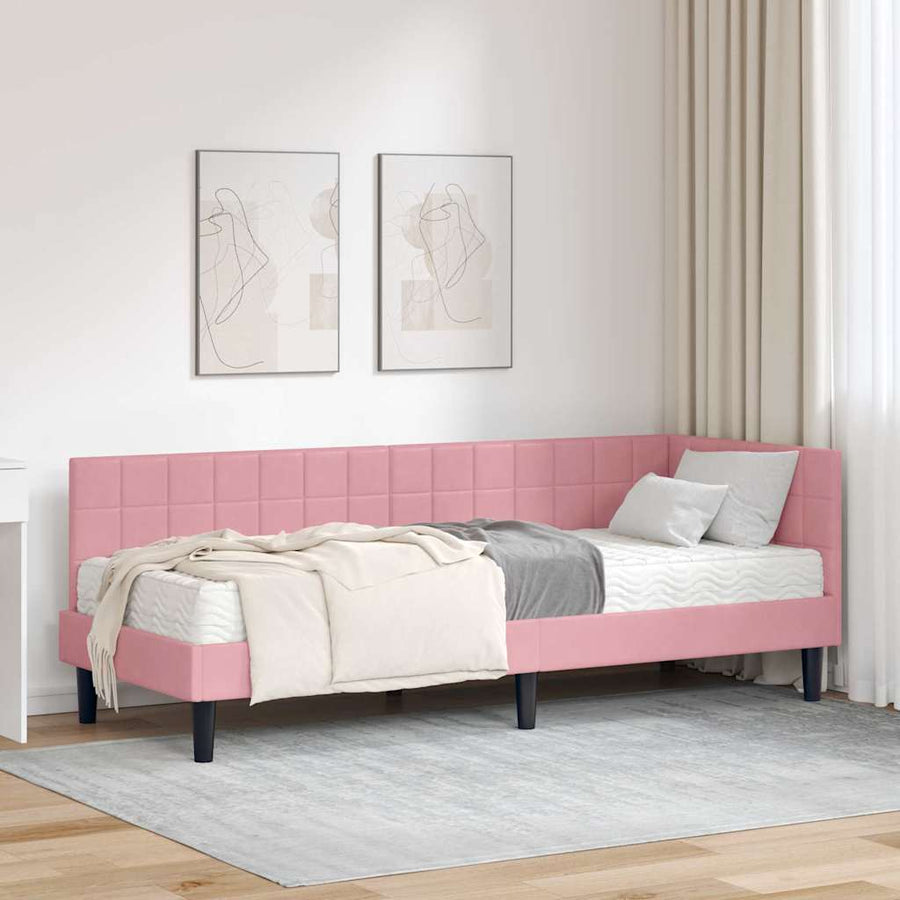 Hoekbedframe met Matras met hoofdeinde 2 pcs Grijs Fluweel