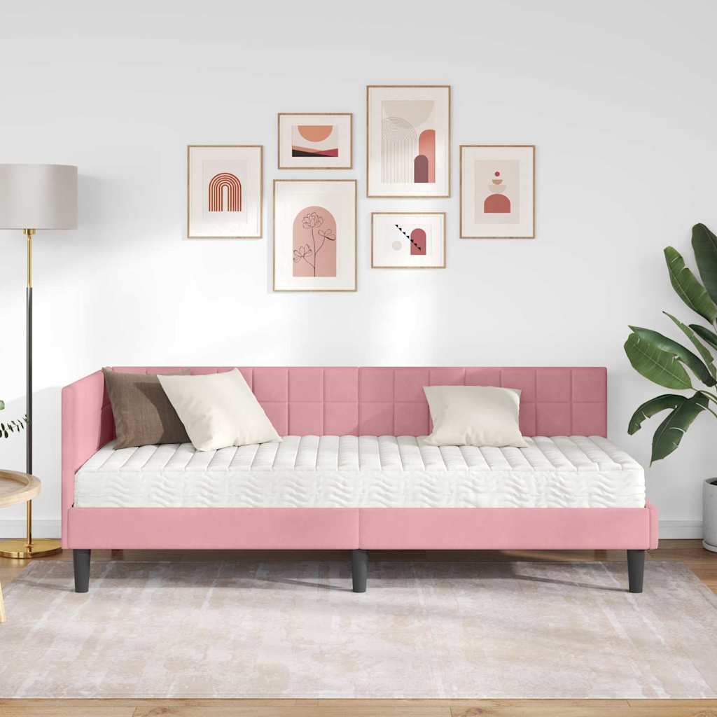 Hoekbedframe met Matras met hoofdeinde 2 pcs Grijs Fluweel