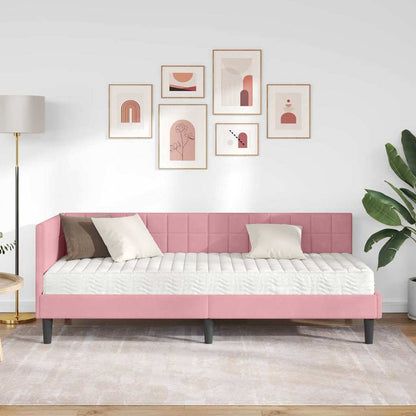 Hoekbedframe met Matras met hoofdeinde 2 pcs Grijs Fluweel