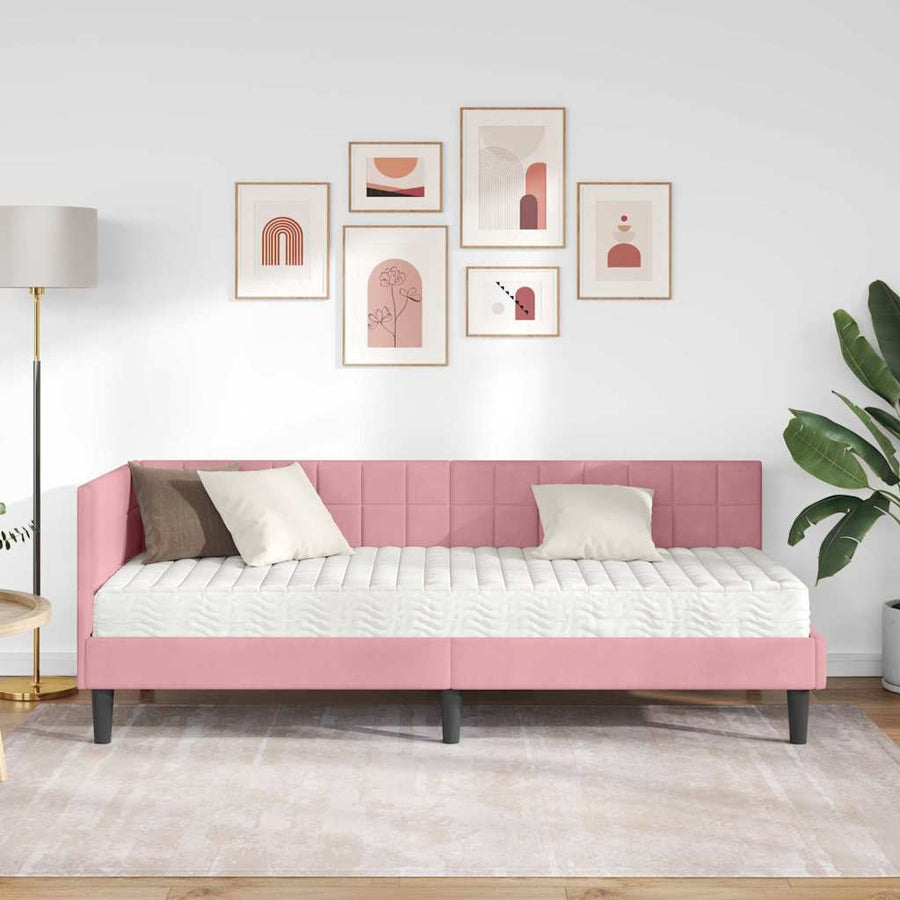 Hoekbedframe met Matras met hoofdeinde 2 pcs Grijs Fluweel