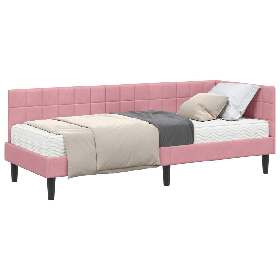 Hoekbedframe met Matras met hoofdeinde 2 pcs Grijs Fluweel