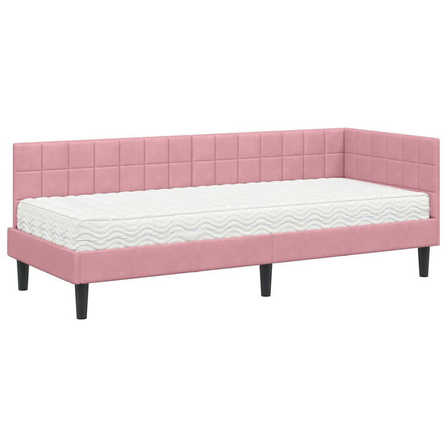 Hoekbedframe met Matras met hoofdeinde 2 pcs Grijs Fluweel