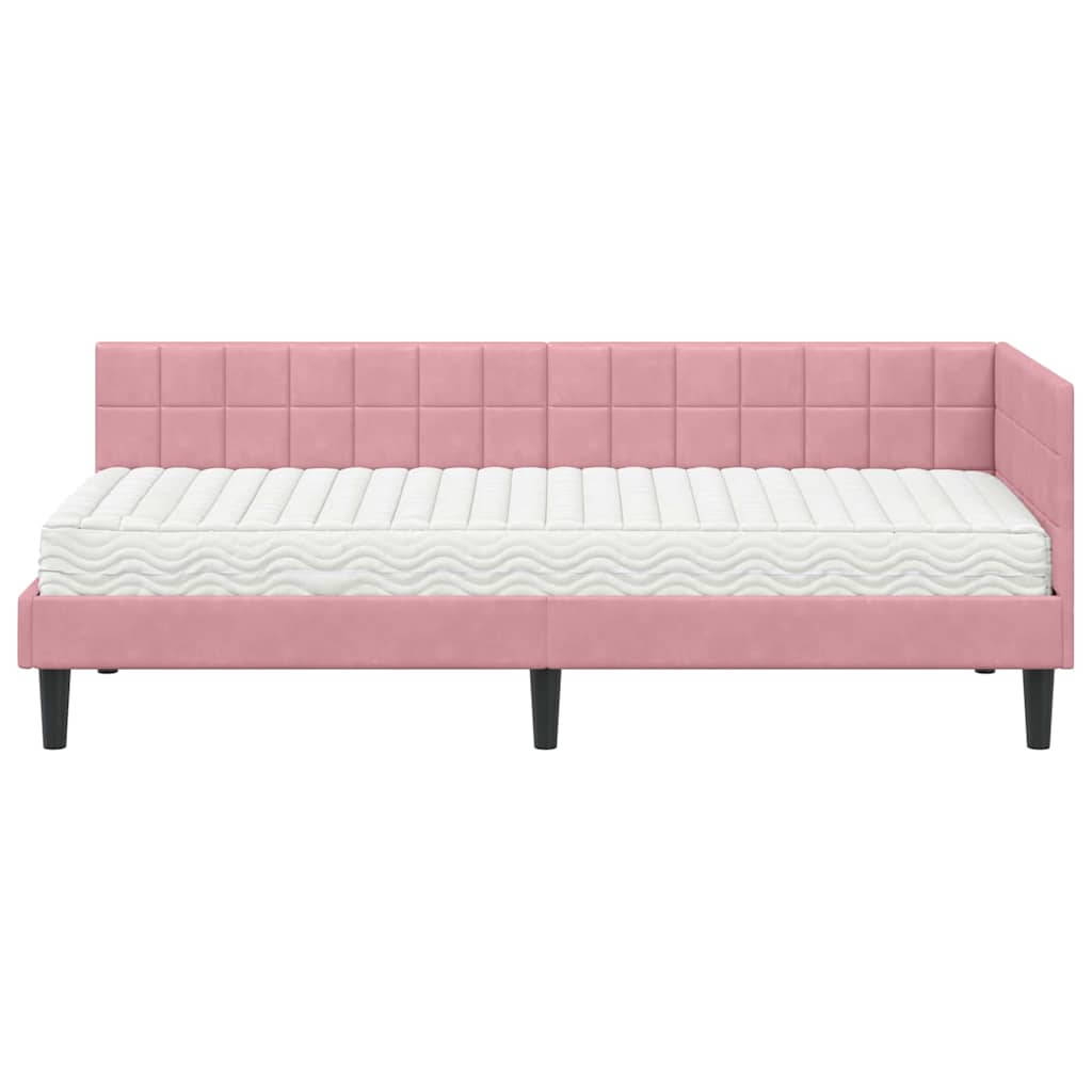 Hoekbedframe met Matras met hoofdeinde 2 pcs Grijs Fluweel