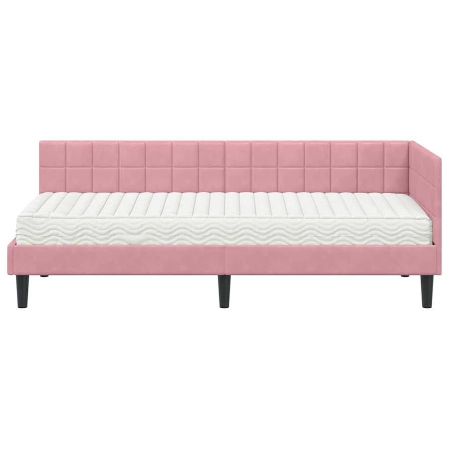 Hoekbedframe met Matras met hoofdeinde 2 pcs Grijs Fluweel