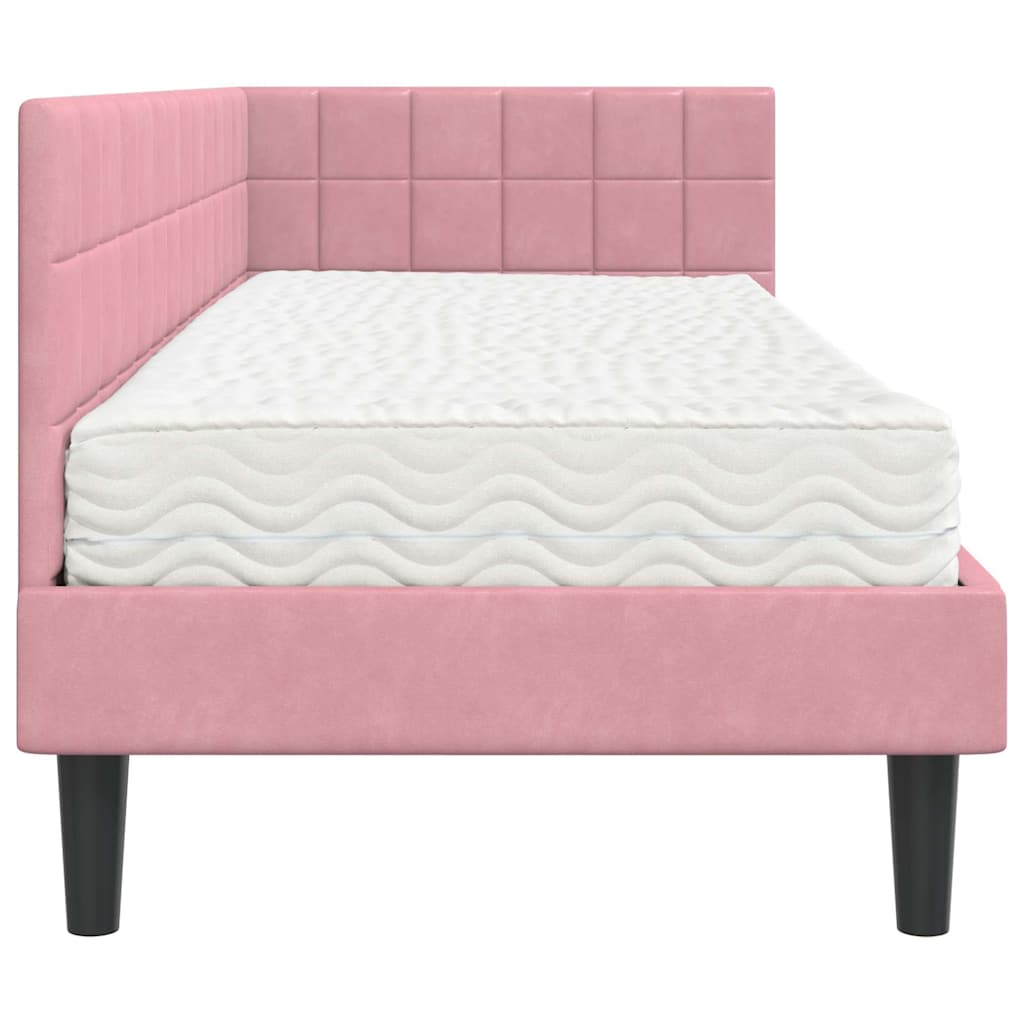 Hoekbedframe met Matras met hoofdeinde 2 pcs Grijs Fluweel