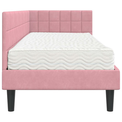 Hoekbedframe met Matras met hoofdeinde 2 pcs Grijs Fluweel