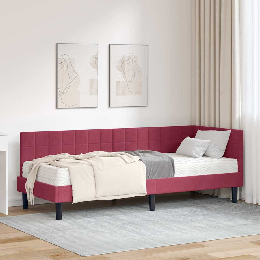 Hoekbedframe met Matras met hoofdeinde 2 pcs Groen Fluweel