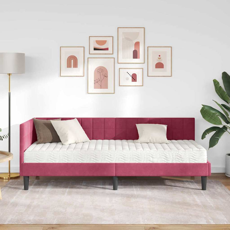 Hoekbedframe met Matras met hoofdeinde 2 pcs Groen Fluweel