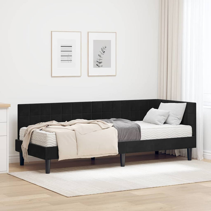 Hoekbedframe met Matras met hoofdeinde 2 pcs Zwart Fluweel