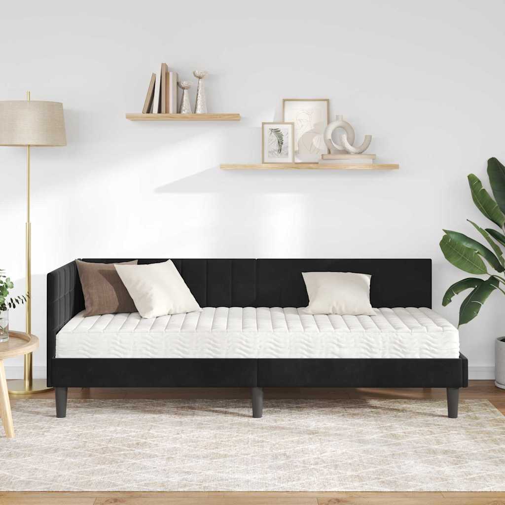 Hoekbedframe met Matras met hoofdeinde 2 pcs Zwart Fluweel