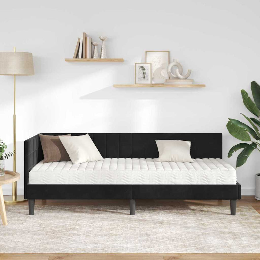 Hoekbedframe met Matras met hoofdeinde 2 pcs Zwart Fluweel