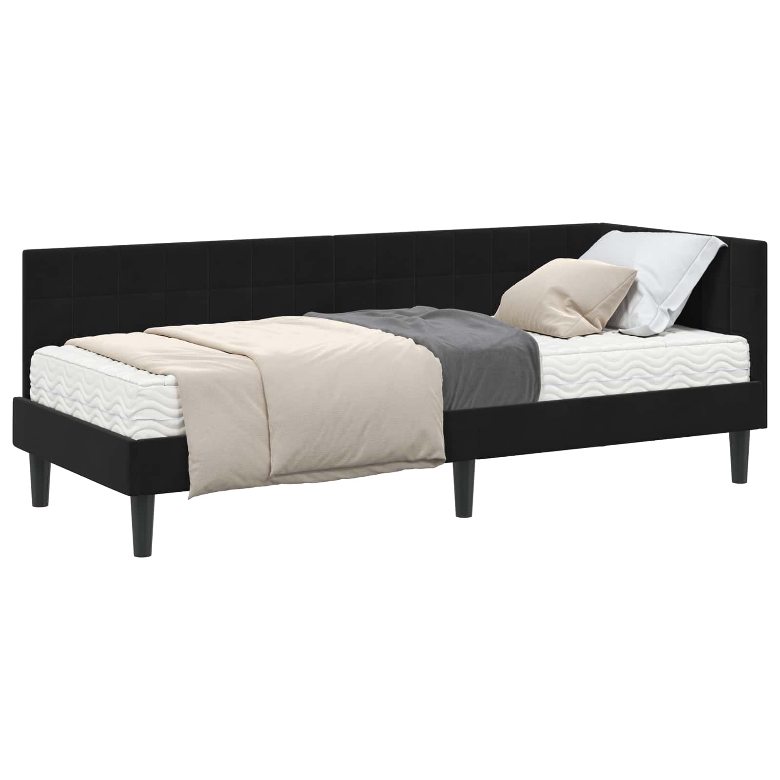 Hoekbedframe met Matras met hoofdeinde 2 pcs Zwart Fluweel