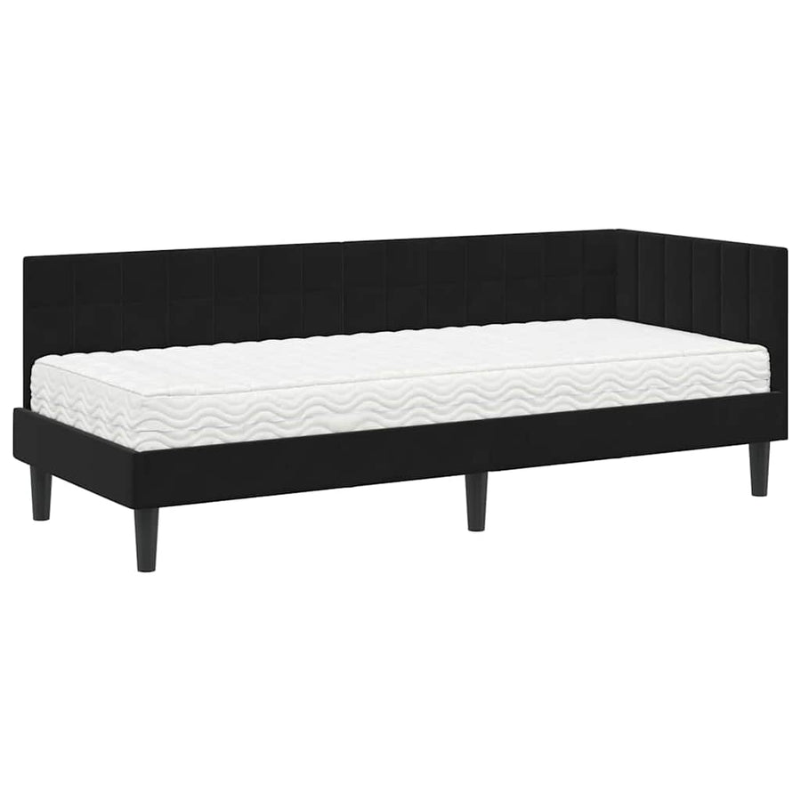 Hoekbedframe met Matras met hoofdeinde 2 pcs Zwart Fluweel