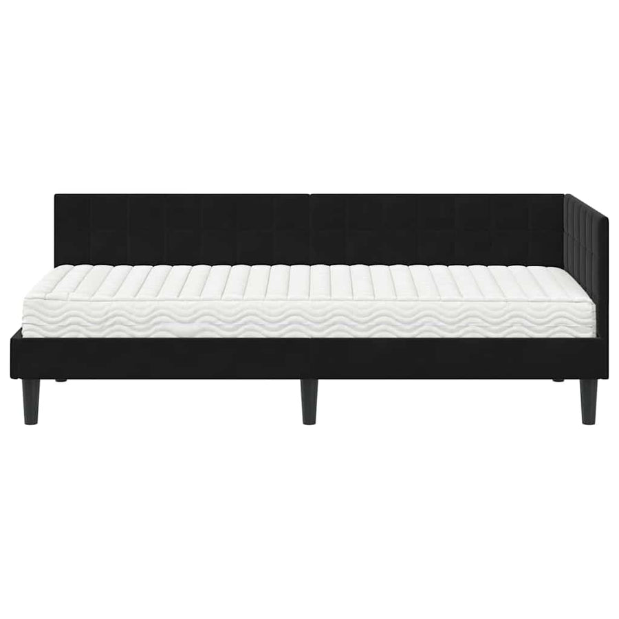 Hoekbedframe met Matras met hoofdeinde 2 pcs Zwart Fluweel