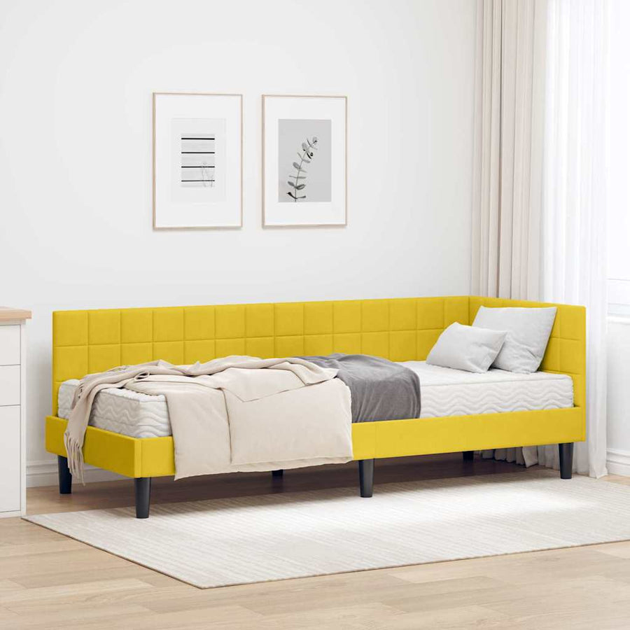 Hoekbedframe met Matras met hoofdeinde 2 pcs Geel Fluweel