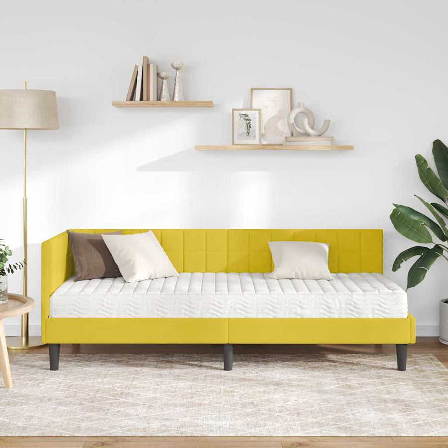 Hoekbedframe met Matras met hoofdeinde 2 pcs Geel Fluweel