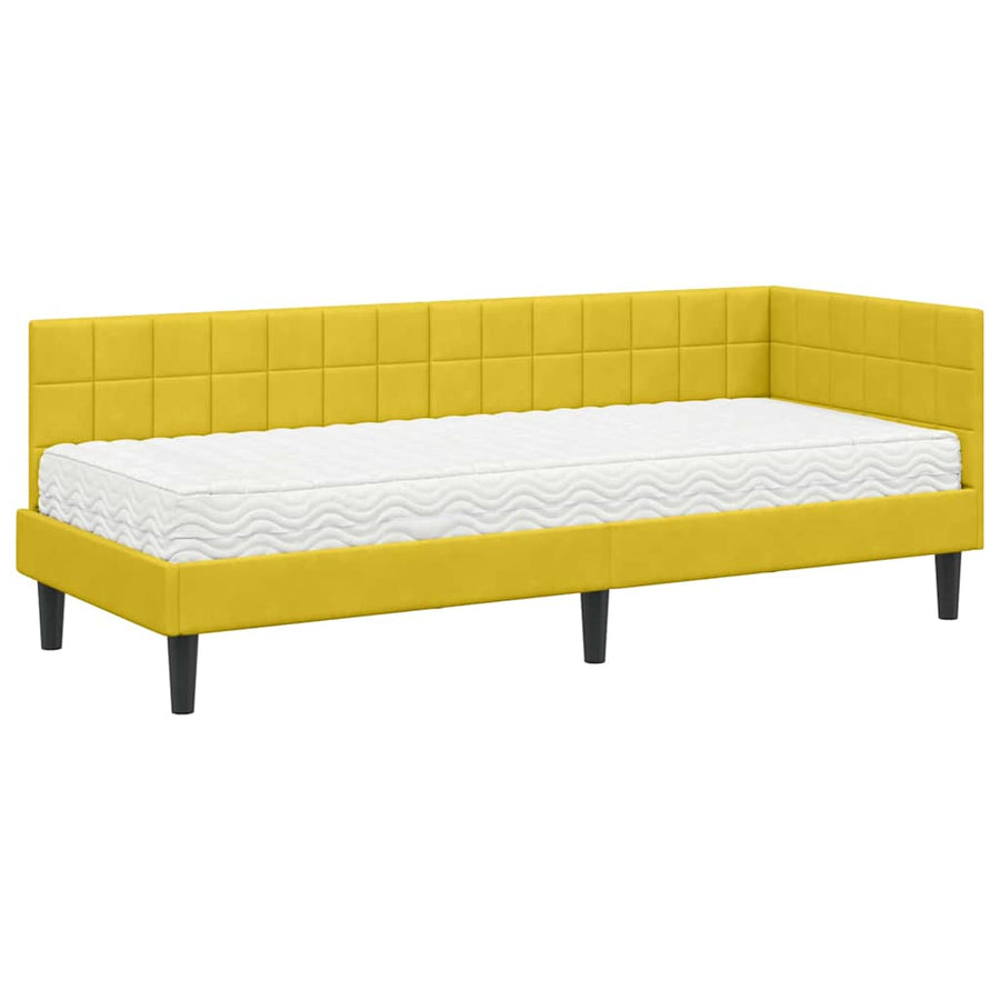 Hoekbedframe met Matras met hoofdeinde 2 pcs Geel Fluweel