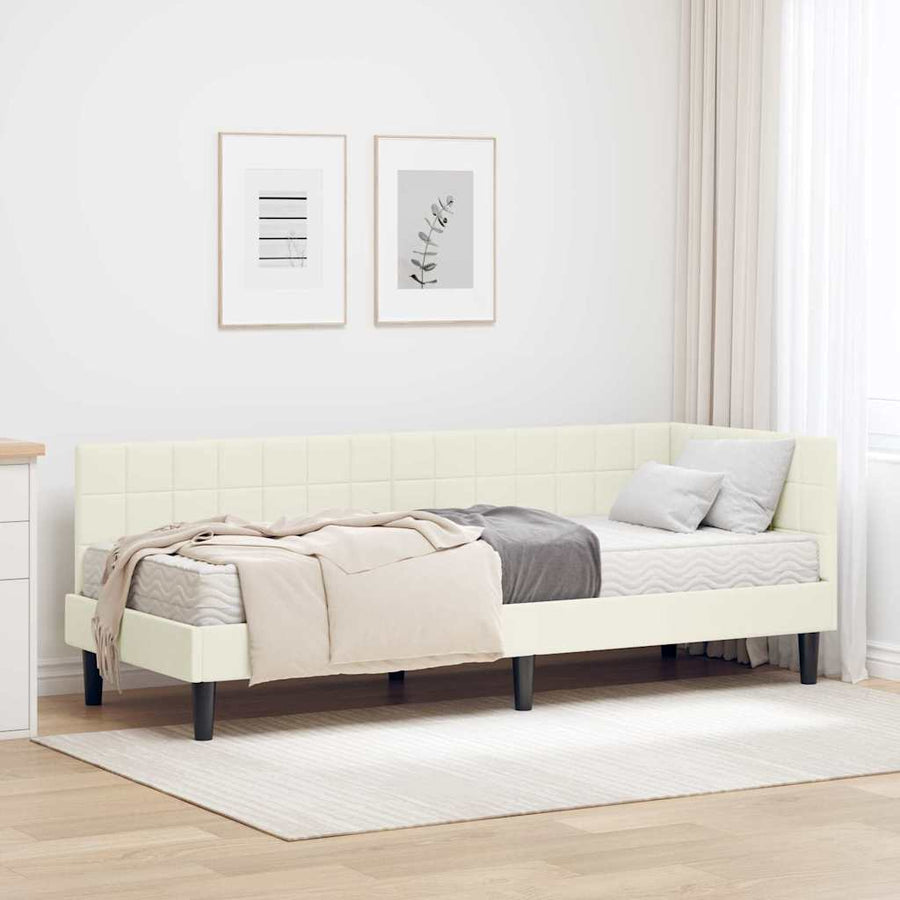 Hoekbedframe met Matras met hoofdeinde 2 pcs Crème Fluweel
