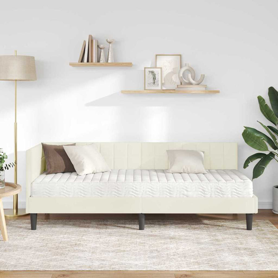 Hoekbedframe met Matras met hoofdeinde 2 pcs Crème Fluweel