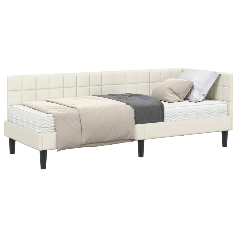 Hoekbedframe met Matras met hoofdeinde 2 pcs Crème Fluweel