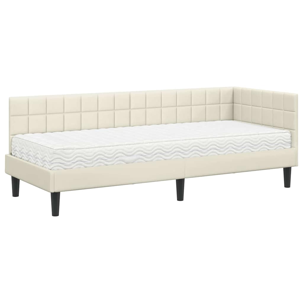 Hoekbedframe met Matras met hoofdeinde 2 pcs Crème Fluweel