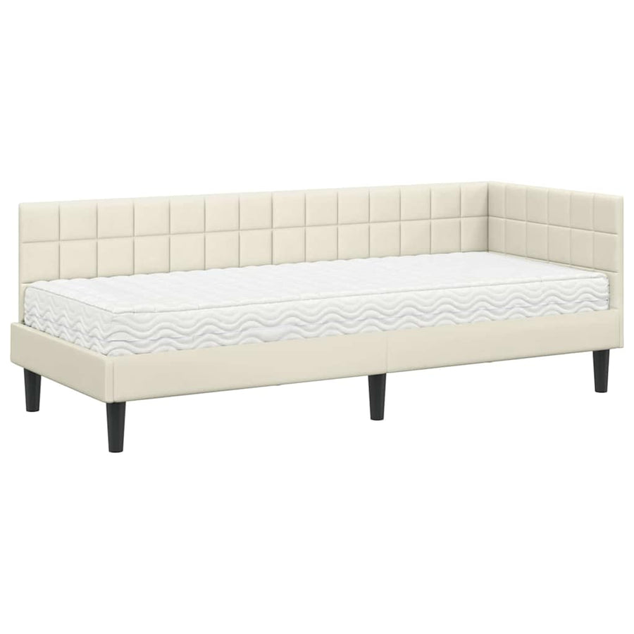 Hoekbedframe met Matras met hoofdeinde 2 pcs Crème Fluweel