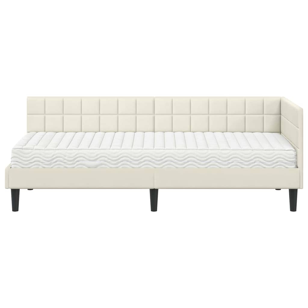 Hoekbedframe met Matras met hoofdeinde 2 pcs Crème Fluweel