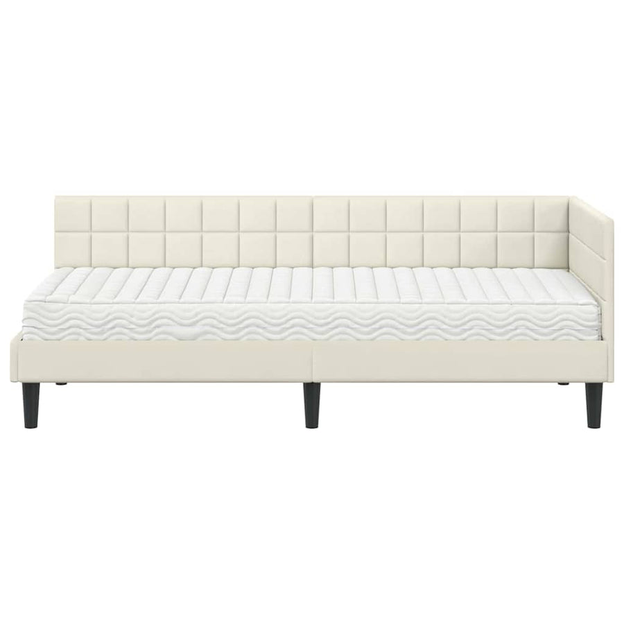 Hoekbedframe met Matras met hoofdeinde 2 pcs Crème Fluweel