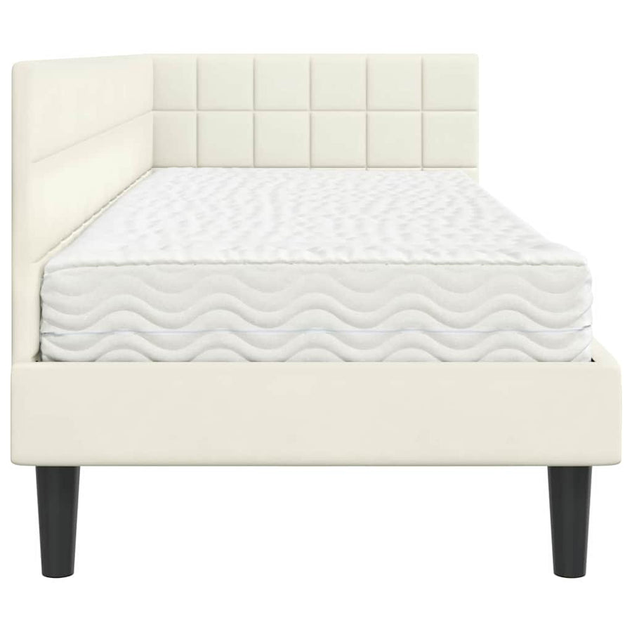 Hoekbedframe met Matras met hoofdeinde 2 pcs Crème Fluweel