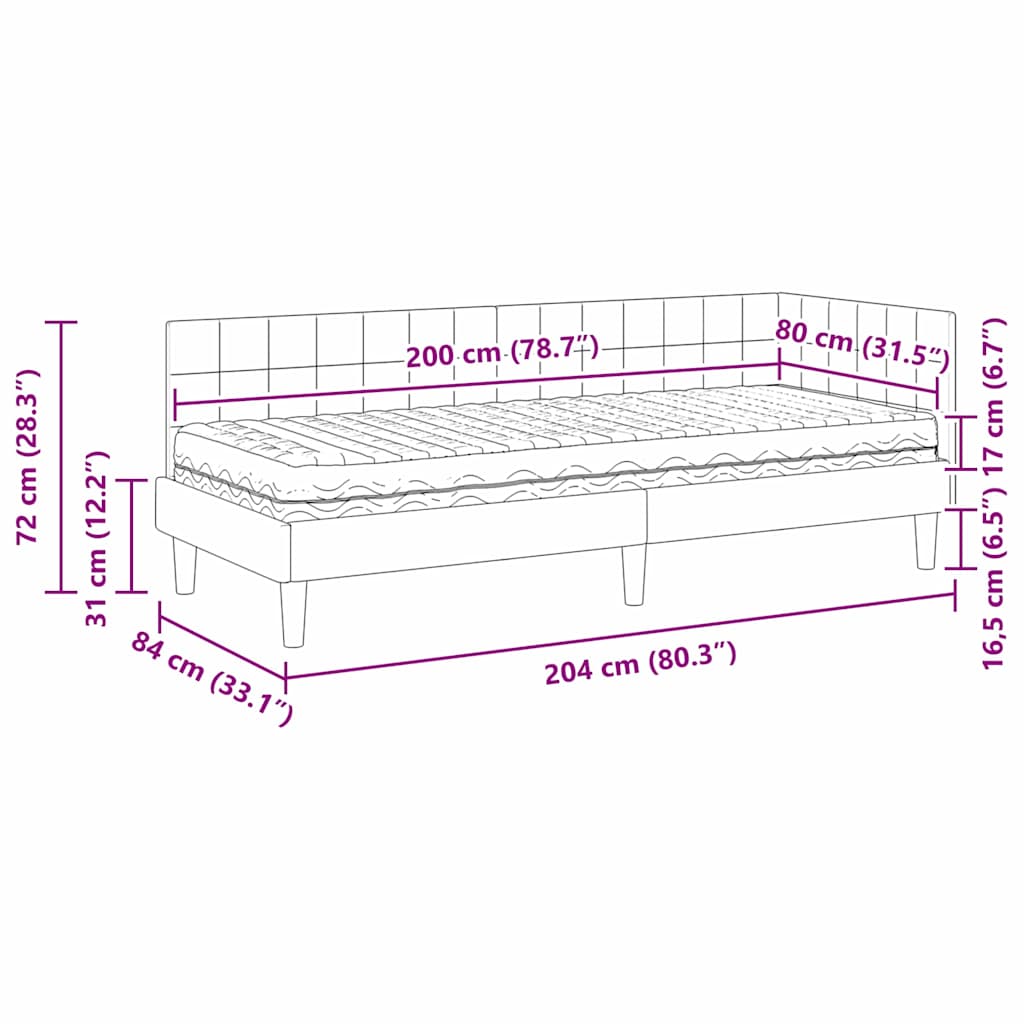Hoekbedframe met Matras met hoofdeinde 2 pcs Crème Fluweel
