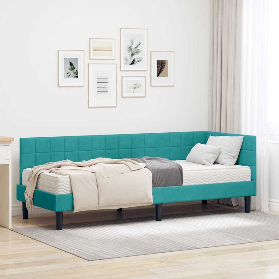 Hoekbedframe met Matras met hoofdeinde 2 pcs Turquoise Fluweel