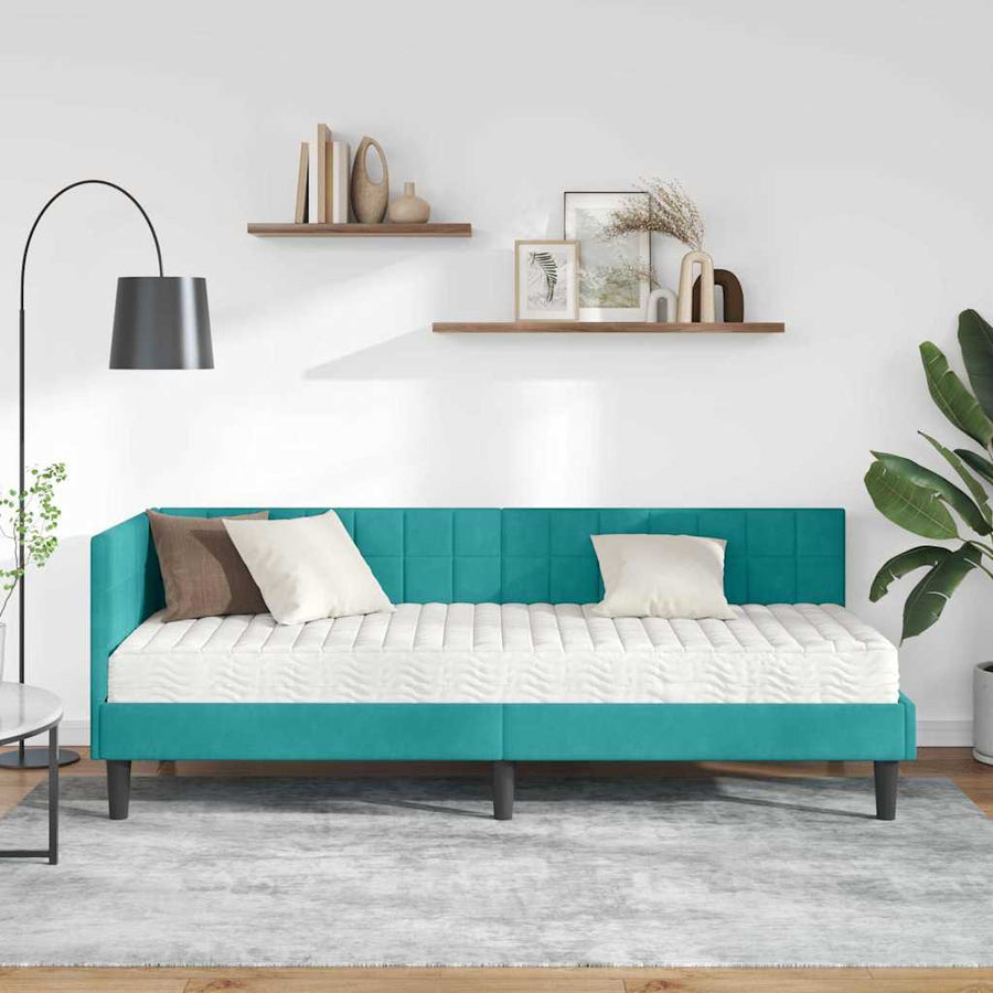 Hoekbedframe met Matras met hoofdeinde 2 pcs Turquoise Fluweel