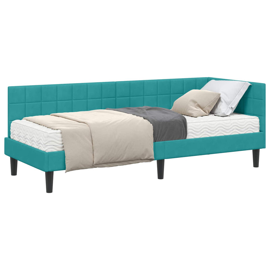 Hoekbedframe met Matras met hoofdeinde 2 pcs Turquoise Fluweel