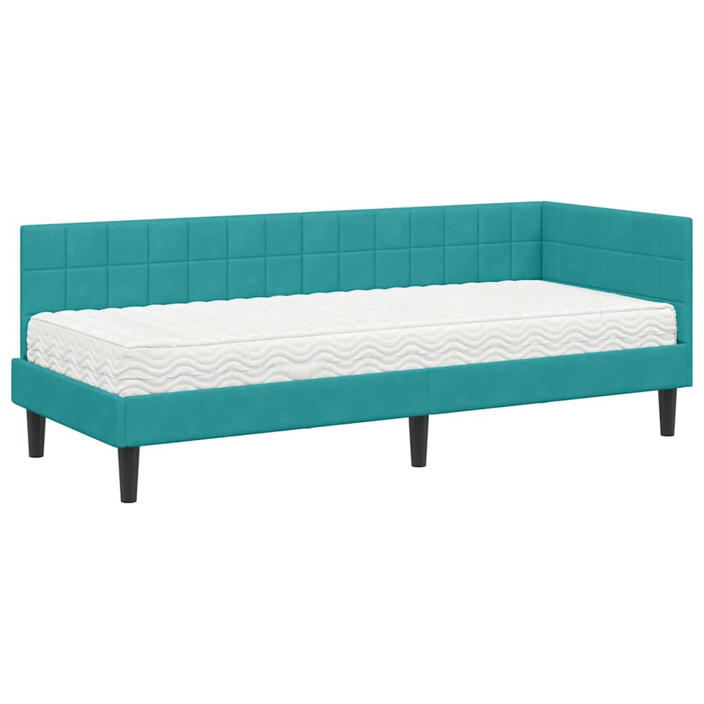 Hoekbedframe met Matras met hoofdeinde 2 pcs Turquoise Fluweel