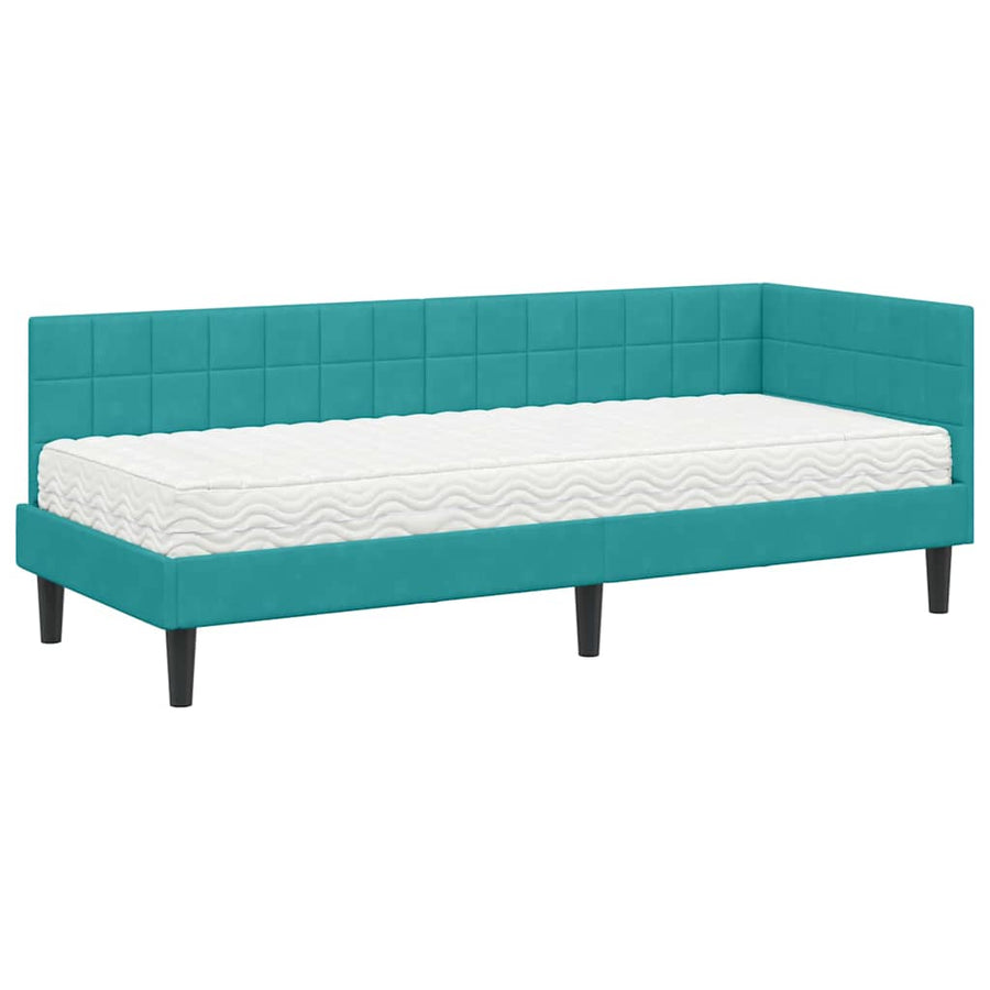 Hoekbedframe met Matras met hoofdeinde 2 pcs Turquoise Fluweel