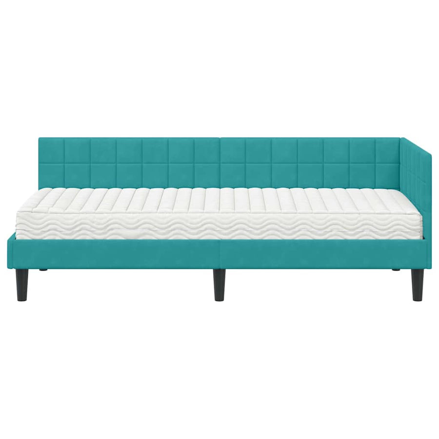 Hoekbedframe met Matras met hoofdeinde 2 pcs Turquoise Fluweel