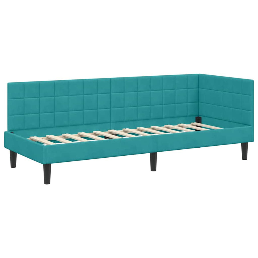 Hoekbedframe met Matras met hoofdeinde 2 pcs Turquoise Fluweel