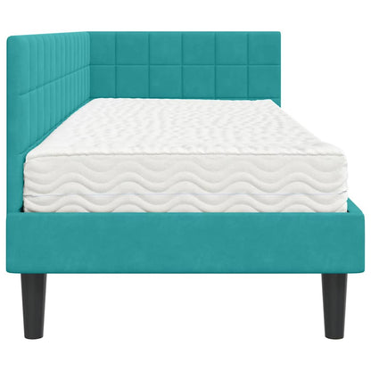 Hoekbedframe met Matras met hoofdeinde 2 pcs Turquoise Fluweel