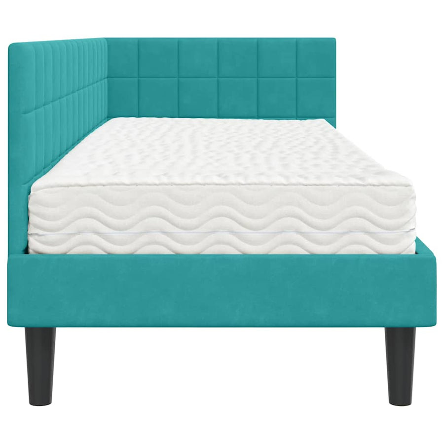 Hoekbedframe met Matras met hoofdeinde 2 pcs Turquoise Fluweel