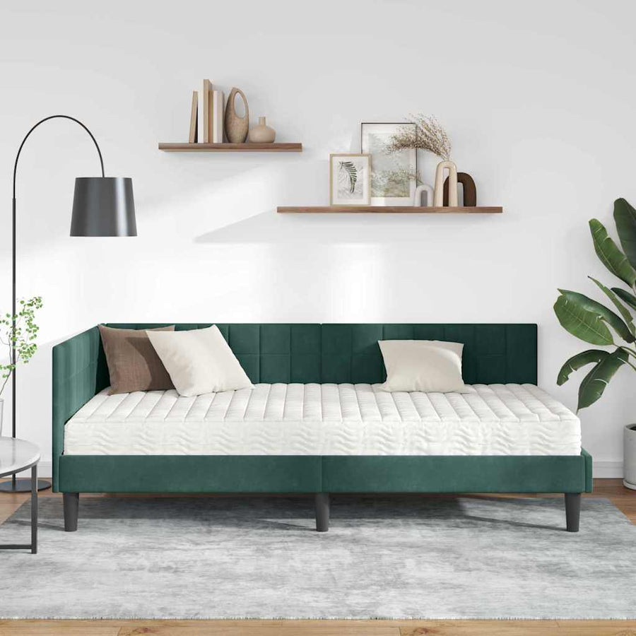 Hoekbedframe met Matras met hoofdeinde 2 pcs Groen Fluweel