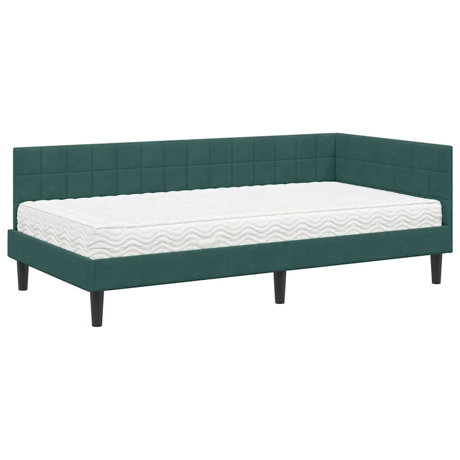 Hoekbedframe met Matras met hoofdeinde 2 pcs Groen Fluweel